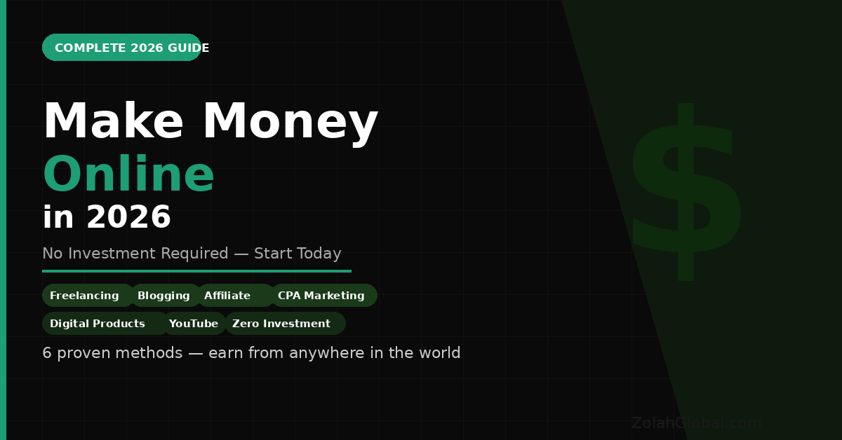 How to make money online in 2026 with no investment — 6 proven methods including freelancing, blogging, affiliate marketing and CPA marketing