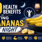 Bananas at night on a wooden table before bedtime