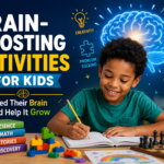 Young child playing an educational puzzle game as a brain-boosting activity